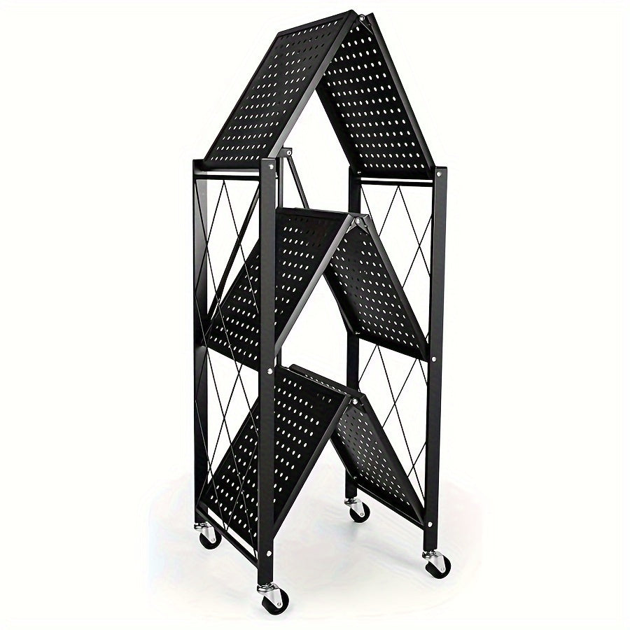 3/4/5-Tier Unassembled Storage Rack, Equipped with Wheeled Multi-Layer Storage Shelves, Portable Floor-Standing Versatile Miscellaneous Storage Rack, Foldable Magazine Rack, Storage Accessories, Utility Racks