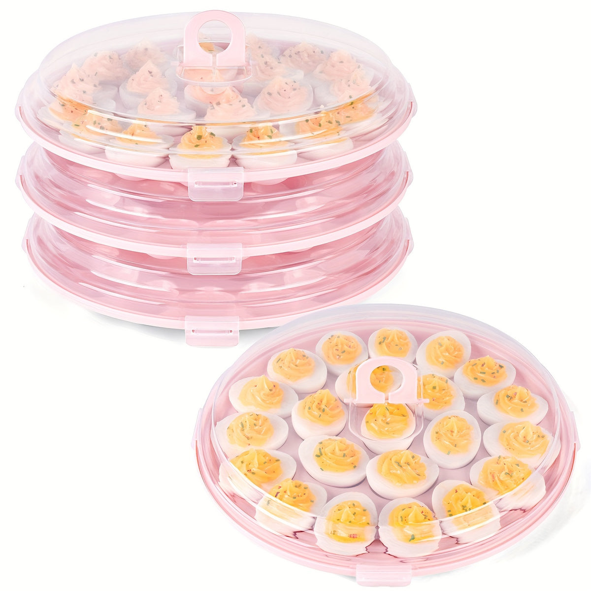 Deviled Egg Containers with Lids, 3-Piece Plastic Carrier Set with 66 Slots and Handles for Potlucks, Easter Parties, Picnics and Family Gatherings