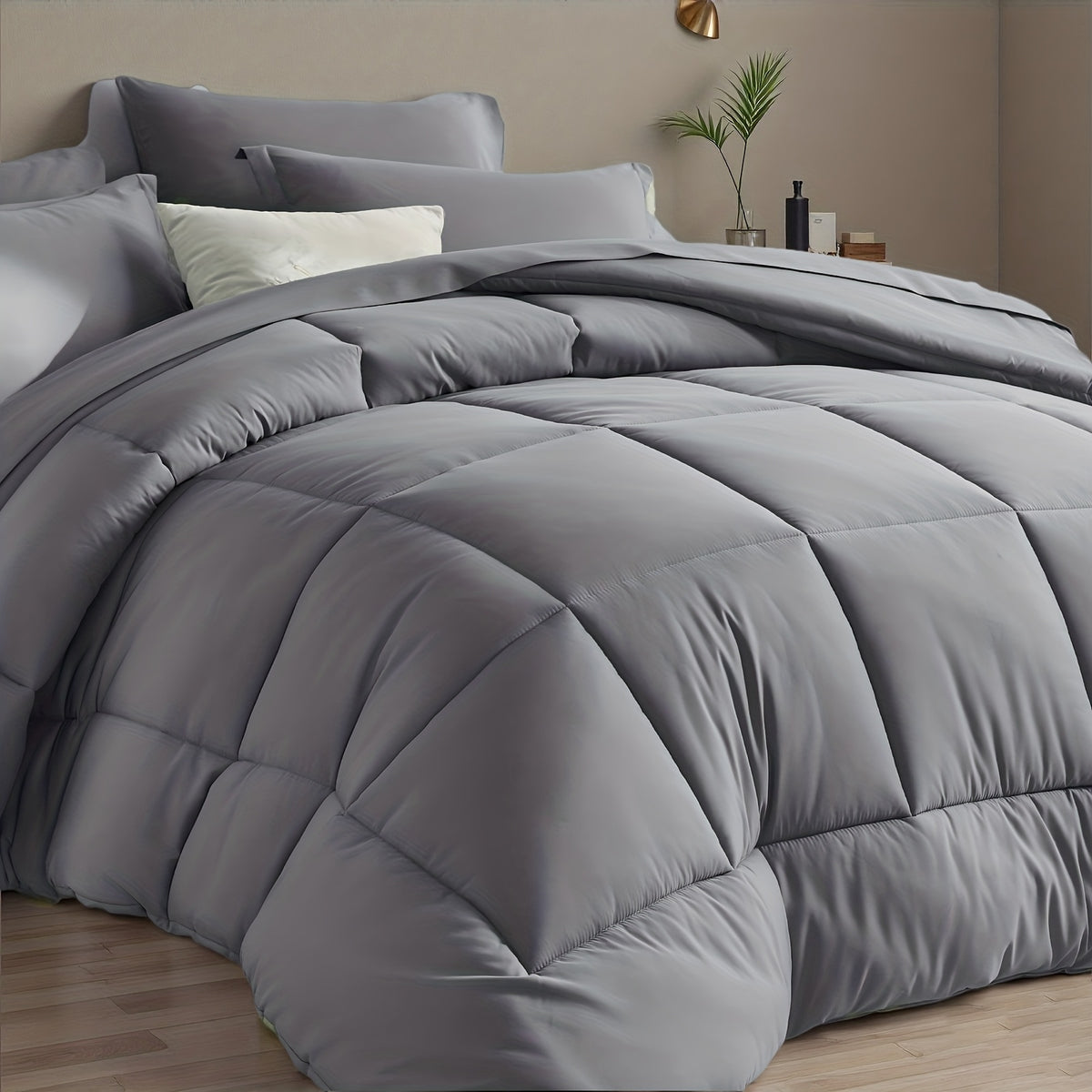 5/7pcs Luxurious Checked Pattern Comforter Set-Multiple Colors Plus Random Color Available, Breathable Comforter-Ultra Soft Fluffy Fiber Filling, Warmth For All Seasons-Bed In A Bag With Comforter, Flat Sheet, Fitted Sheet, Pillowcases