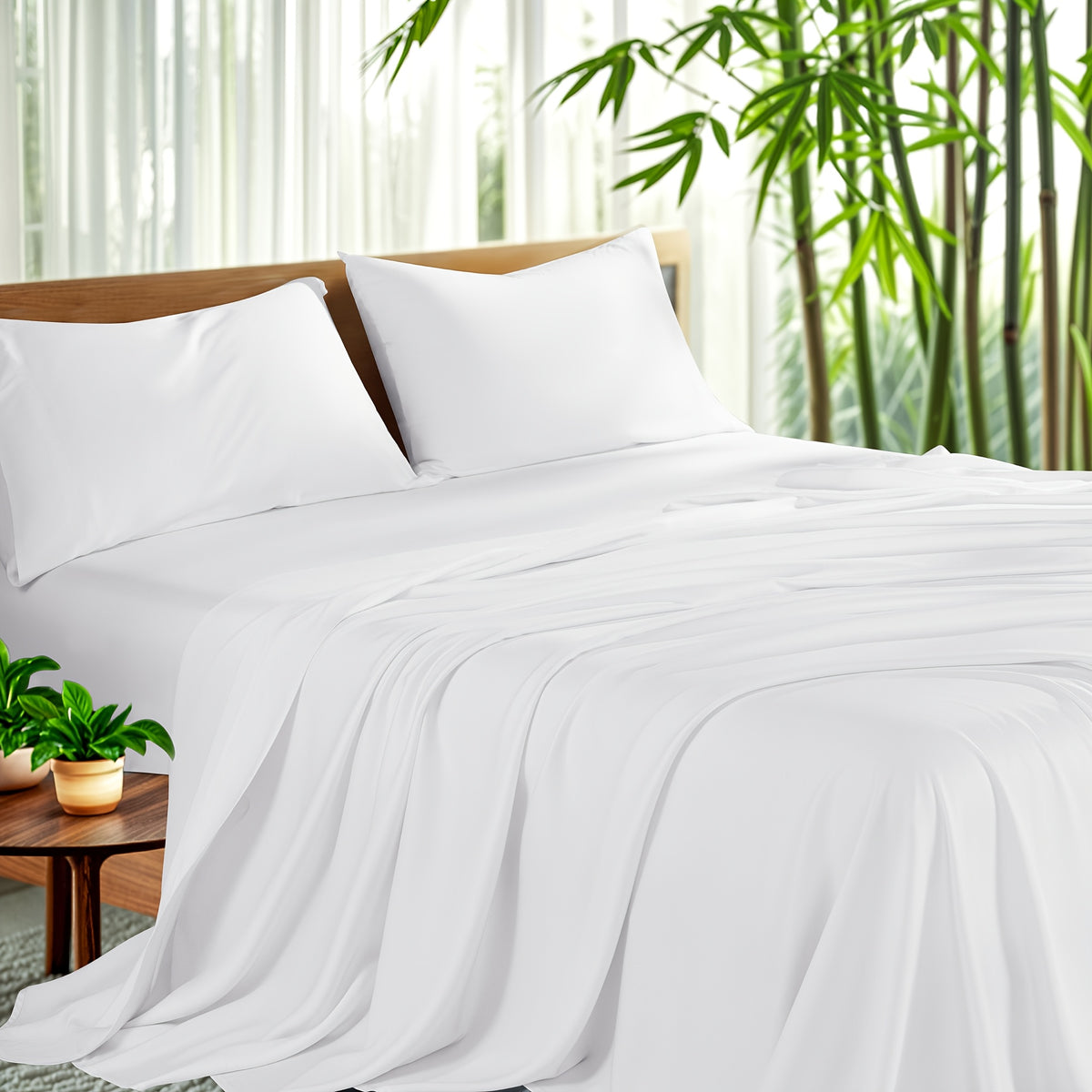 4pcs Cooling Bamboo Sheet Set, All-Season Comfort, 16" Deep Pocket, Wrinkle & Shrink Resistant, Y Soft Hotel Quality Bedding, Includes Fitted Sheet, Flat Sheet & 2 Pillowcases, Luxury Gift Box Packaging