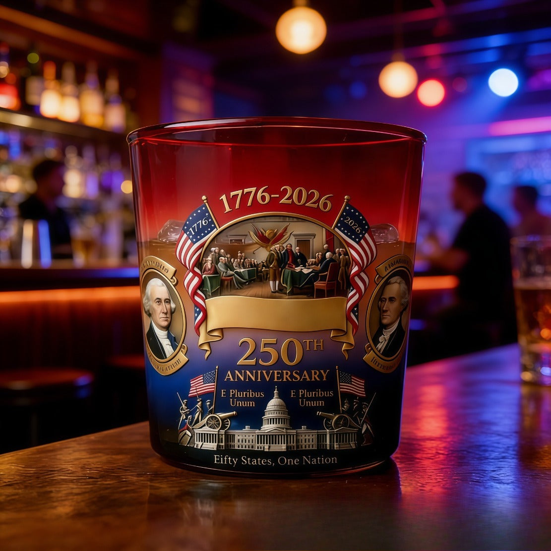 250th Anniversary Edition Whiskey Glasses, Set Of 2, 10 Ounces. Oval-shaped, Reusable, Multifunctional, Perfect for Celebrations. An Excellent Gift for The Elderly, Friends, And Partners