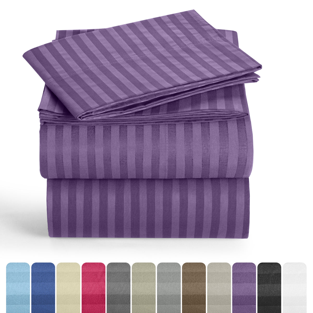 Lux Decor 4/3 Pieces Striped Bed Sheets Set - Hotel Luxury Sheets, Deep Pocket Up to 16 Inches, Extra Soft, Breathable Cooling Sheet & Pillowcases, Easy To Fit, Wrinkle Free, Fade & Stain Resistant Bedding Set