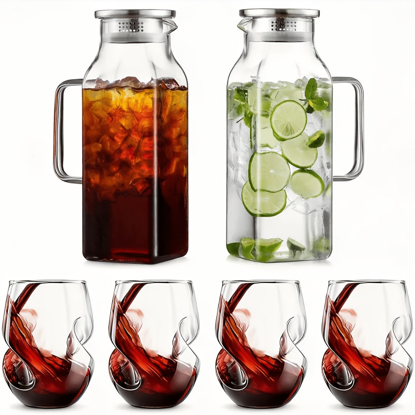 1 Pack/2 Pack 68oz Square Glass Pitcher with Lid And Handle for Fridge, Iced Tea And Coffee Carafe Beverage Serveware, Heat Resistant Borosilicate Water Jug for Hot/Cold Drinks And Milk, 304 Stainless Steel Lid