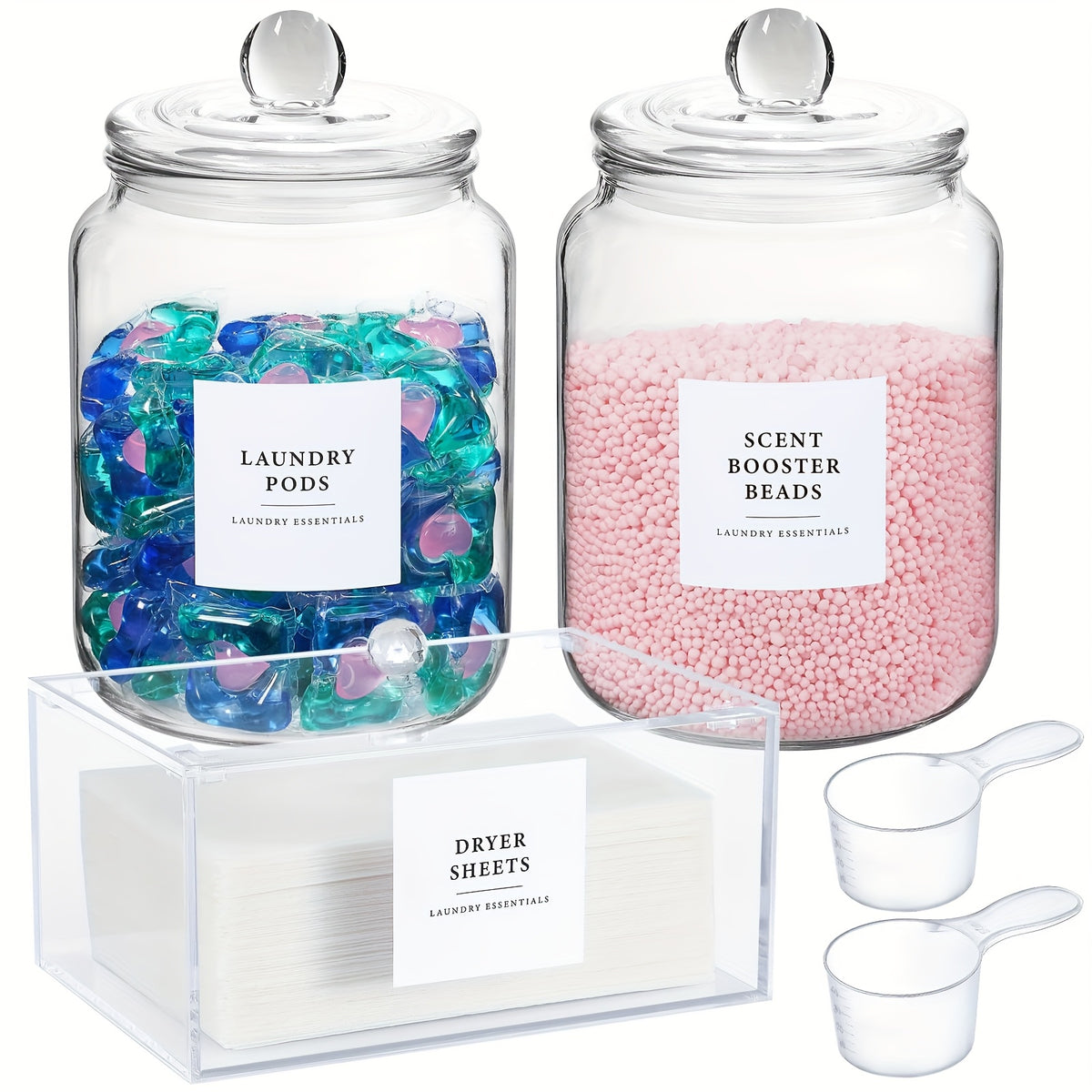 Glass Jars with Airtight Lids And Labels, Half Gallon Storage Containers with Spoons for Laundry Detergent, Pods, Scent Booster Beads, 1 2 3 4 Pack, Canisters