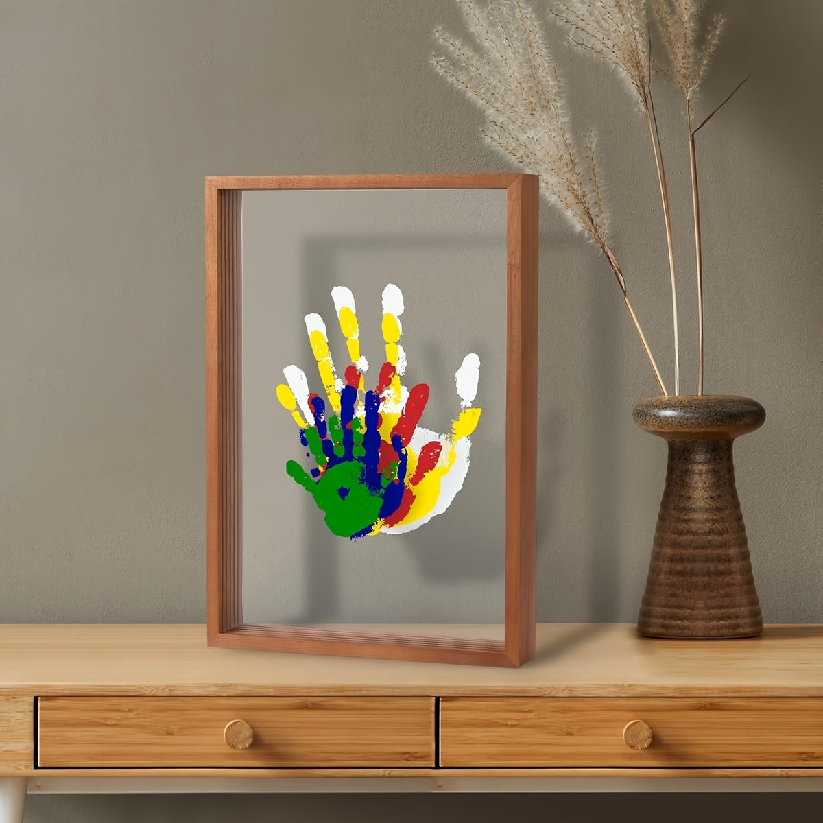 Family Handprint Kit - Handmade Keepsake Wooden Frame - Family Gift - for New Parents And Parents-To-Be, Includes 6 Acrylic Paint Colors