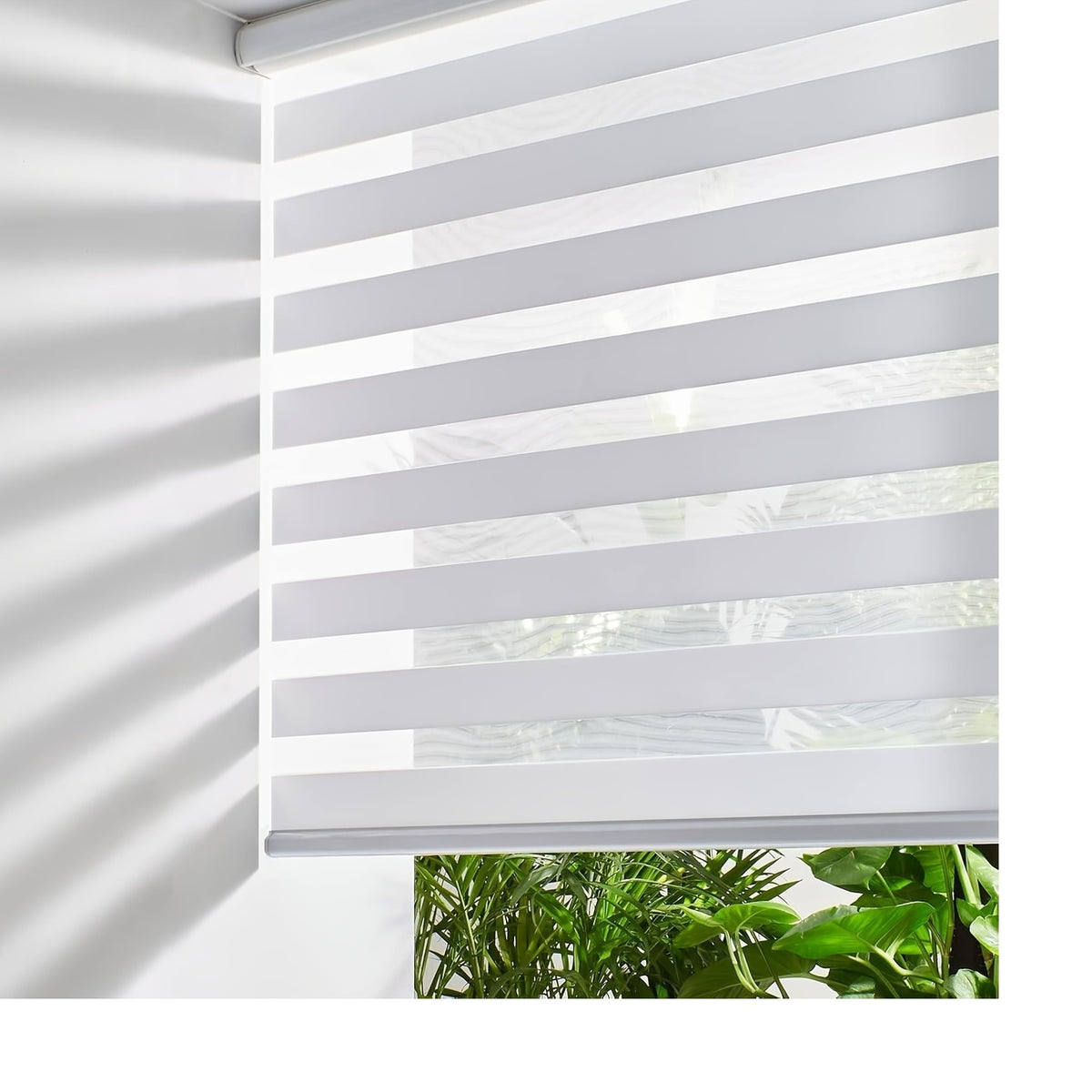 Cordless Zebra Blinds Suitable for Home Windows & Doors - Cordless Pull Down Roller Shades with Dual Layer Light Filtering & Blackout Privacy, Modern Vinyl// Window Treatments for Bedroom,, - Easy Install