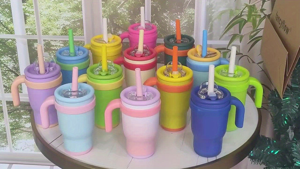 14oz Tumbler with Handle, Insulated Water Bottle with Straw And 2in 1 Lid, Stainless Steel Cup Travel Coffee Mug for Sports Office Gym Kitchen, Free Stickers