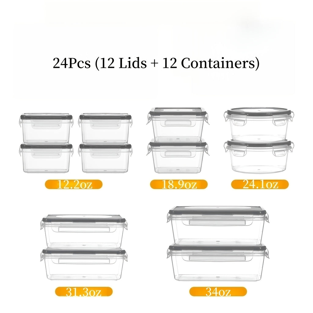24/40/48pcs (12/20/24 Lids + 12/20/24 Box) Food Storage Container, Fresh-Keeping Boxes, Easy-To-Secure Lids- Airtight Plastic Containers for Food, Suitable for Pantry, Travel, Outdoor Picnics, Kitchen Organization Additions, with Labels Marke