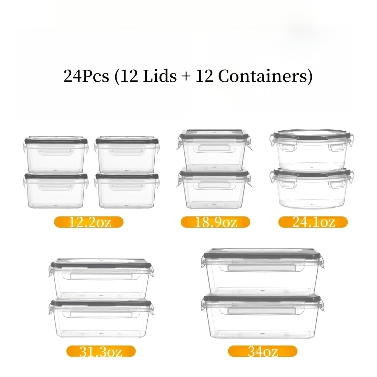 24/40/48pcs (12/20/24 Lids + 12/20/24 Box) Food Storage Container, Fresh-Keeping Boxes, Easy-To-Secure Lids- Airtight Plastic Containers for Food, Suitable for Pantry, Travel, Outdoor Picnics, Kitchen Organization Additions, with Labels Marke