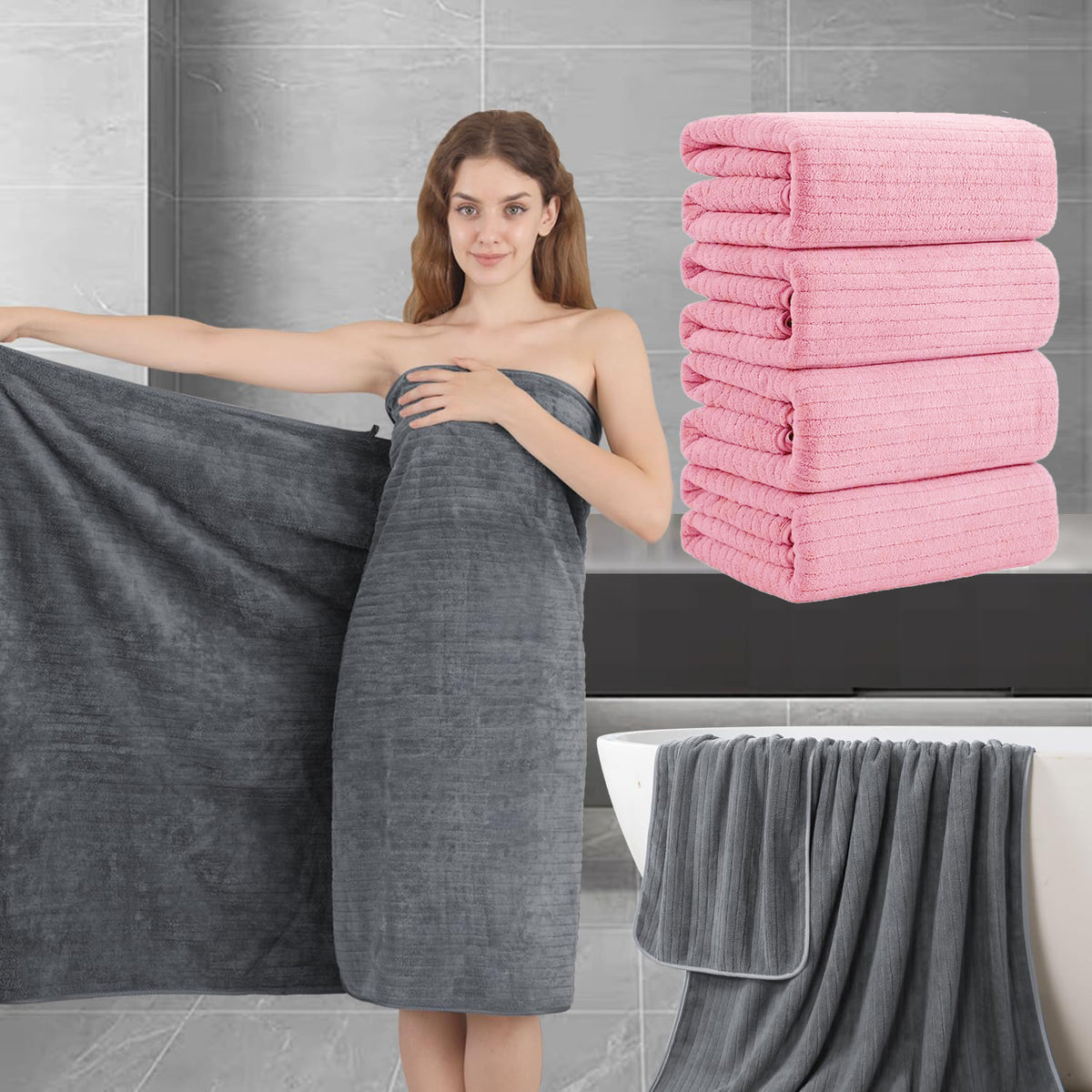 4 Pack Extra Large Bath Sheet, 35"x70" Inch Ultra Soft Fluffy Towel, Oversized Bath Towel Set, Premium Microfiber Bathroom Towel Set Highly Absorbent Quick Dry Shower Towel for Bathroom, Hotel, Spa