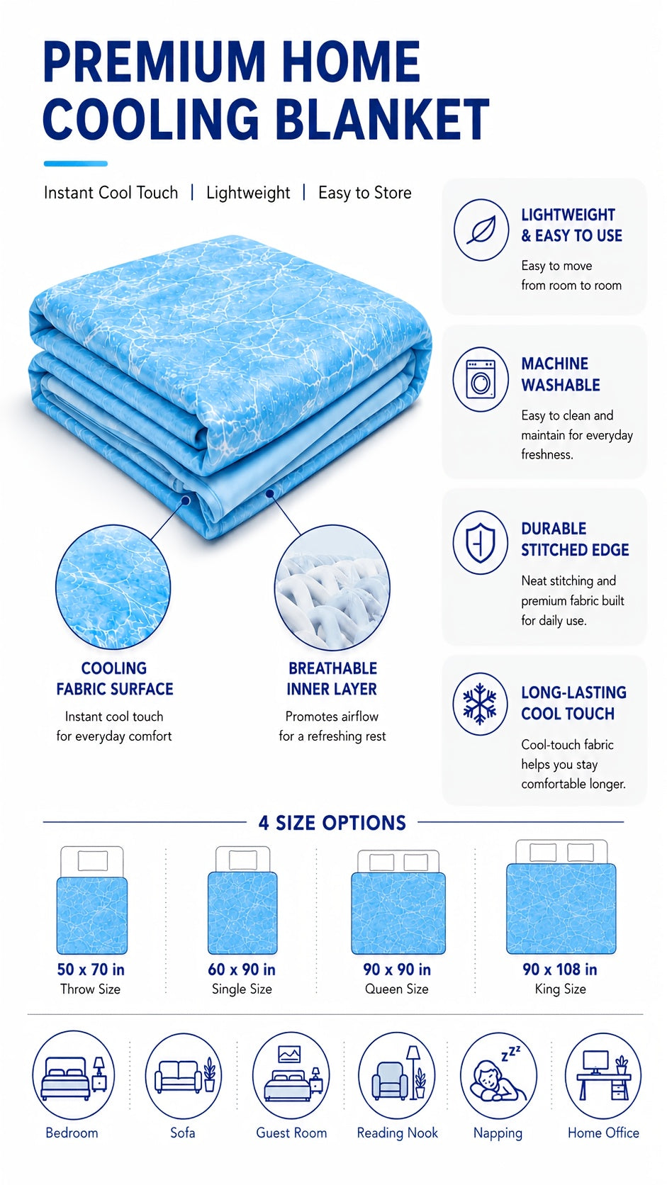 Cooling Blanket for Hot Sleepers, Lightweight Breathable Summer Blanket, Soft Cool-Touch Fabric, Machine Washable Bed & Sofa Blanket for Bedroom, Guest Room, Home Office, Travel And Everyday Indoor Use