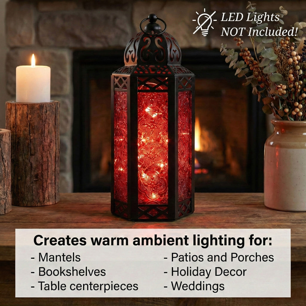 Decorative Moroccan Candle Lantern Holder, Medium, 10.5" Tall