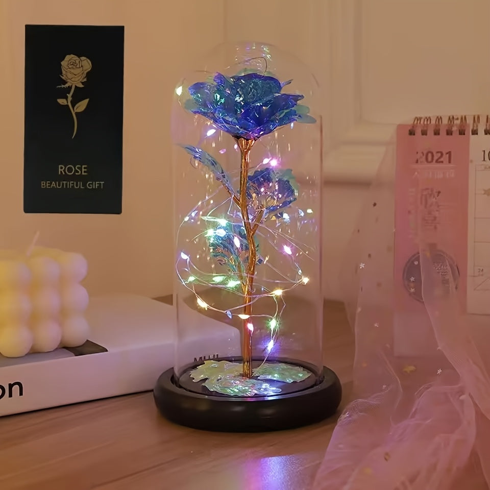 1pc Valentine's Day Gift for Girlfriend, Eternal Rose LED Foil Flower On Glass Cover, Mother's Day Wedding Gift Bridesmaid Gift, Desktop Romantic Decoration