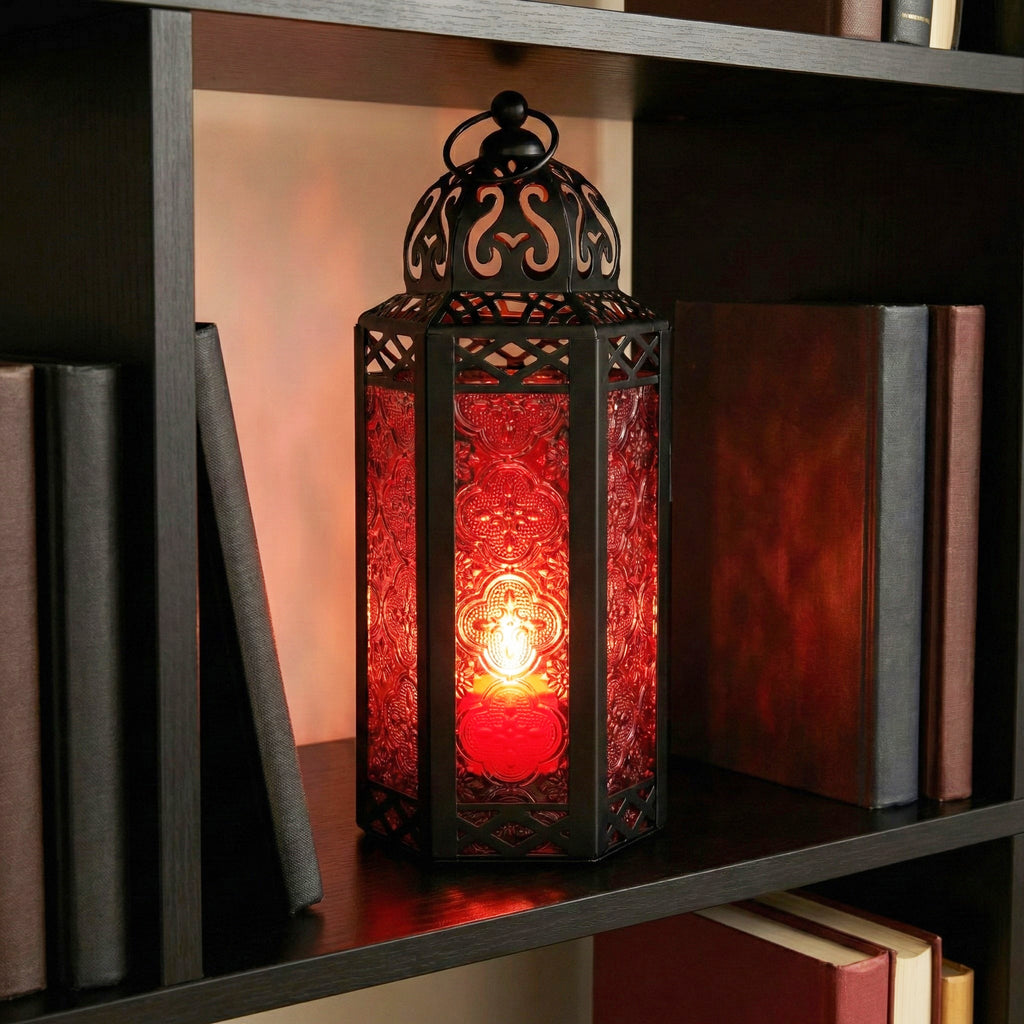 Decorative Moroccan Candle Lantern Holder, Medium, 10.5" Tall