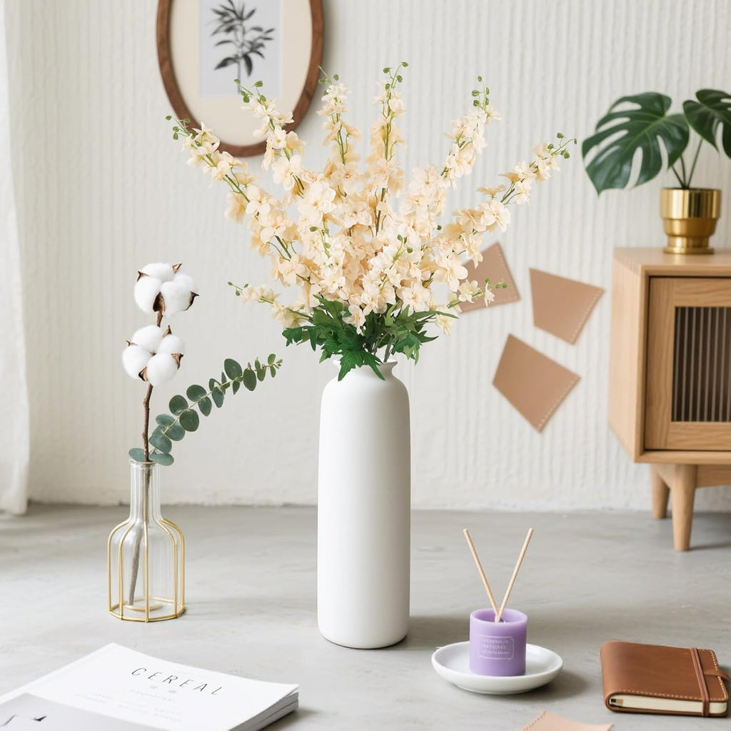 6pcs Delphinium Artificial Flowers 33.5 Inch Champagne Fake Flowers Long Stem Faux Snapdragon Flowers for Vase Table Home Wedding Party Garden Decoration