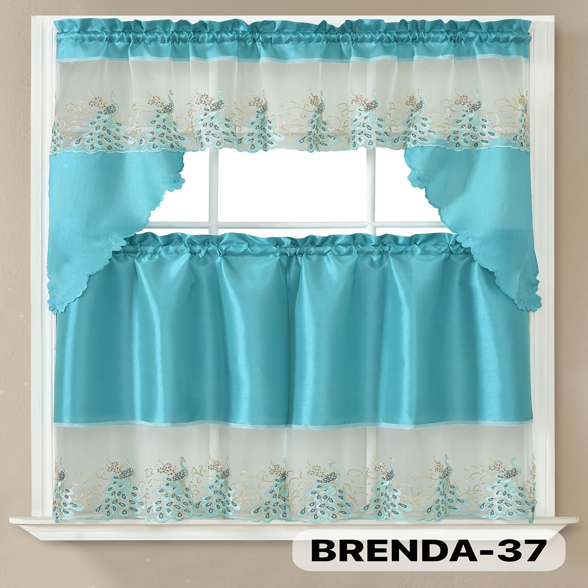 3pcs Bamboo Embroidered Kitchen Curtain Set, Floral Embroidery, Lightweight and Soft, Easy Care, Machine Washable, Satin Fabric, Embroidered