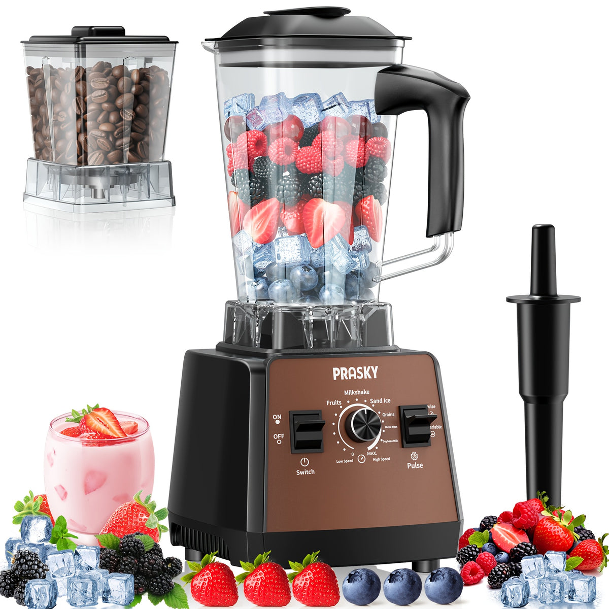 Professional Food Processor Blender, Smoothies Blender, Max.2400W Sorbet Blender And Grinder Combo 25000RPM Powerful Blenders Kitchen 68Oz 2 Containers Countertop Blenders Ice, Grinding, Milk Shake, Ice Slushie, Juice, Shake