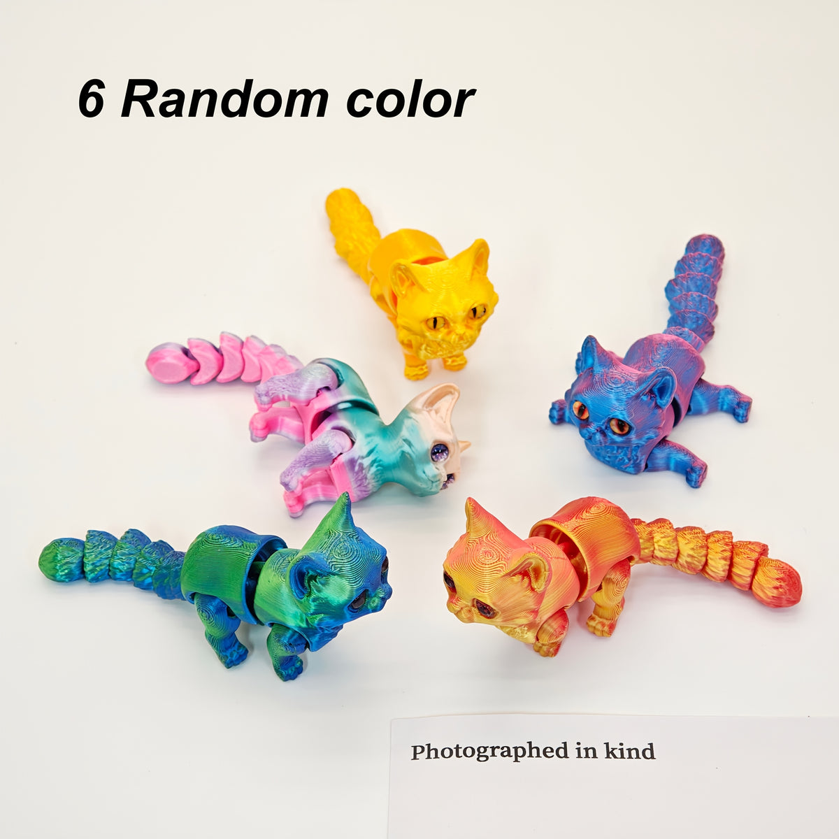 6pcs Random Color 3D Printed Cat Figurines, Cool And Realistic Decorations, with Freely Controllable Joints, Capable of Changing Into Various Poses, Suitable for Home, Desktop Display Ornaments, Adding Ambiance! Best for Christmas Teen Gift