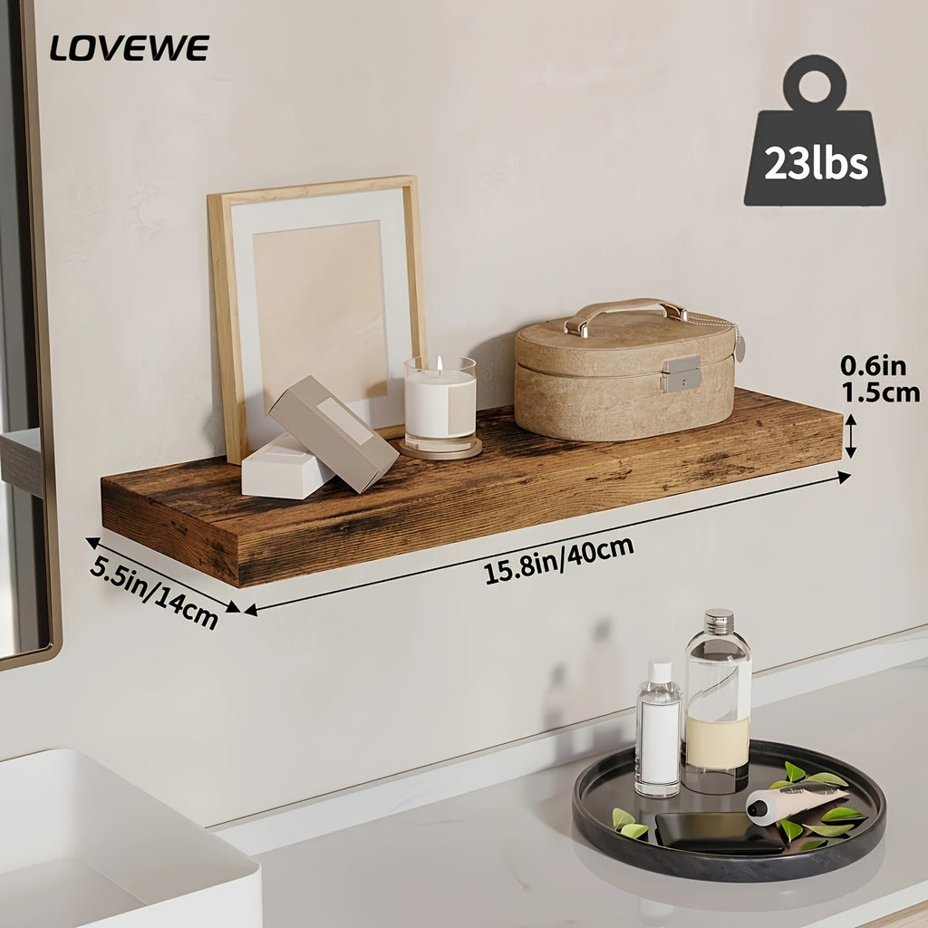 4pcs 15.8in Floating Shelves for Wall, Brown Wall Mounted Shelf with Invisible Shelf Bracket, Wall Shelves for Bathroom, Living Room, Bedroom, Kitchen, Office Decor
