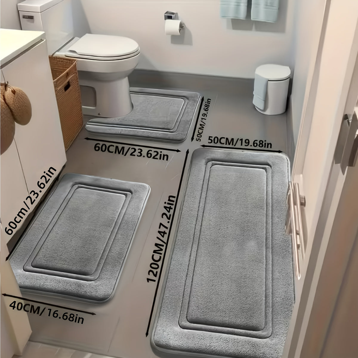3pcs 25D Sponge Bath Mats - Super Absorbent Non-Slip Shower Rugs, Thick Soft Bath Tub Floor Mat Suitable for Bathtub, Shower, Bathroom - Heavy Foot Traffic Areas, And Modern Bathroom Decor