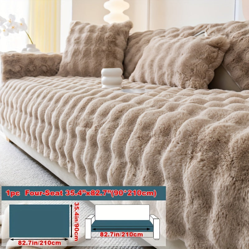 1pc Faux Rabbit Plush Sofa Cover, Winter Warm Thickened Plush Soft Sofa Cover, Pet Favorite, Dog Friendly Sofa Cover, Cushion Protection Cover, Anti Slip Sofa Furniture Protection Cover, Bedroom, Office, And Living Room Decoration Local Warehouse