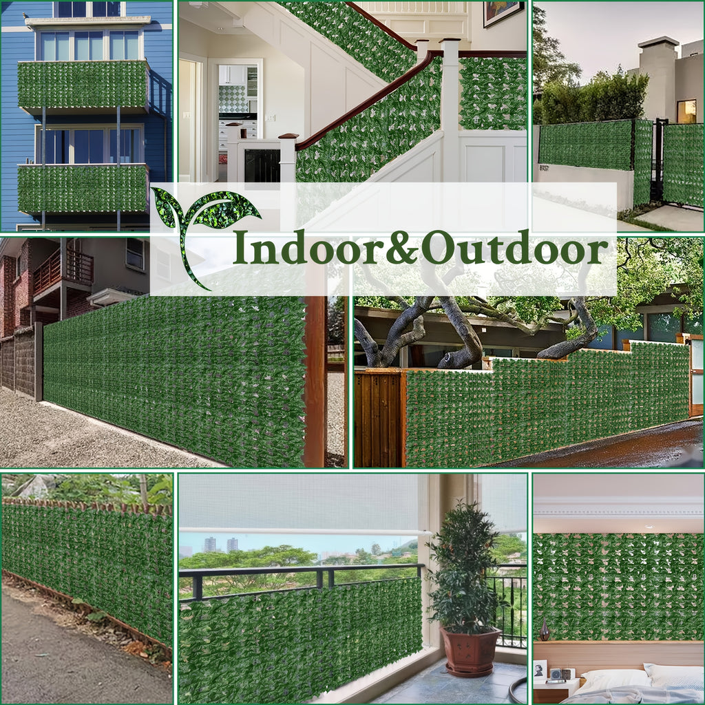 40x120 Inch Large Artificial Ivy Privacy Fence Panel - UV-Resistant Heavy Duty Plastic Leaf Screen with 20 Installation Ties, Realistic Evergreen Hedge Panel Suitable for Indoor/Outdoor Use, Easy Installation, No Maintenance Required - Privacy Fence