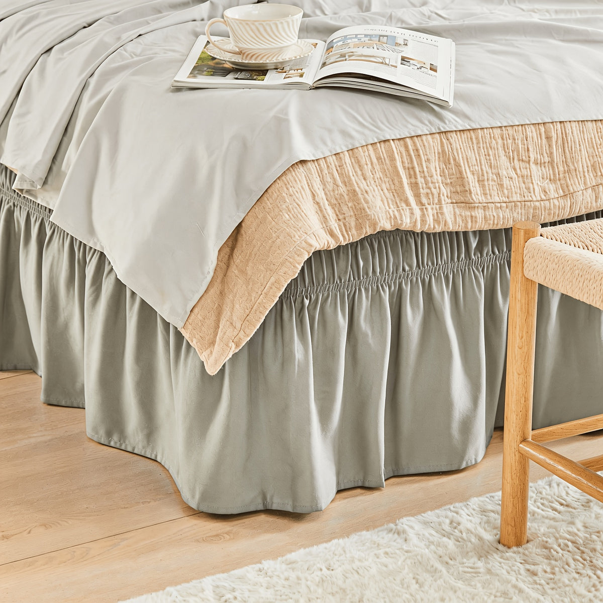 Wrap Around Dust Ruffle Bed Skirt - Fashionable & Long-lasting with Double Elastic Belts - Made for Various Size Beds with 15 Inch Tailored Drop - Easy Fit Adjustable Elastic Strap - Pleated Bedskirt with Brushed Fabric - Wrinkle Free, Machine Wash