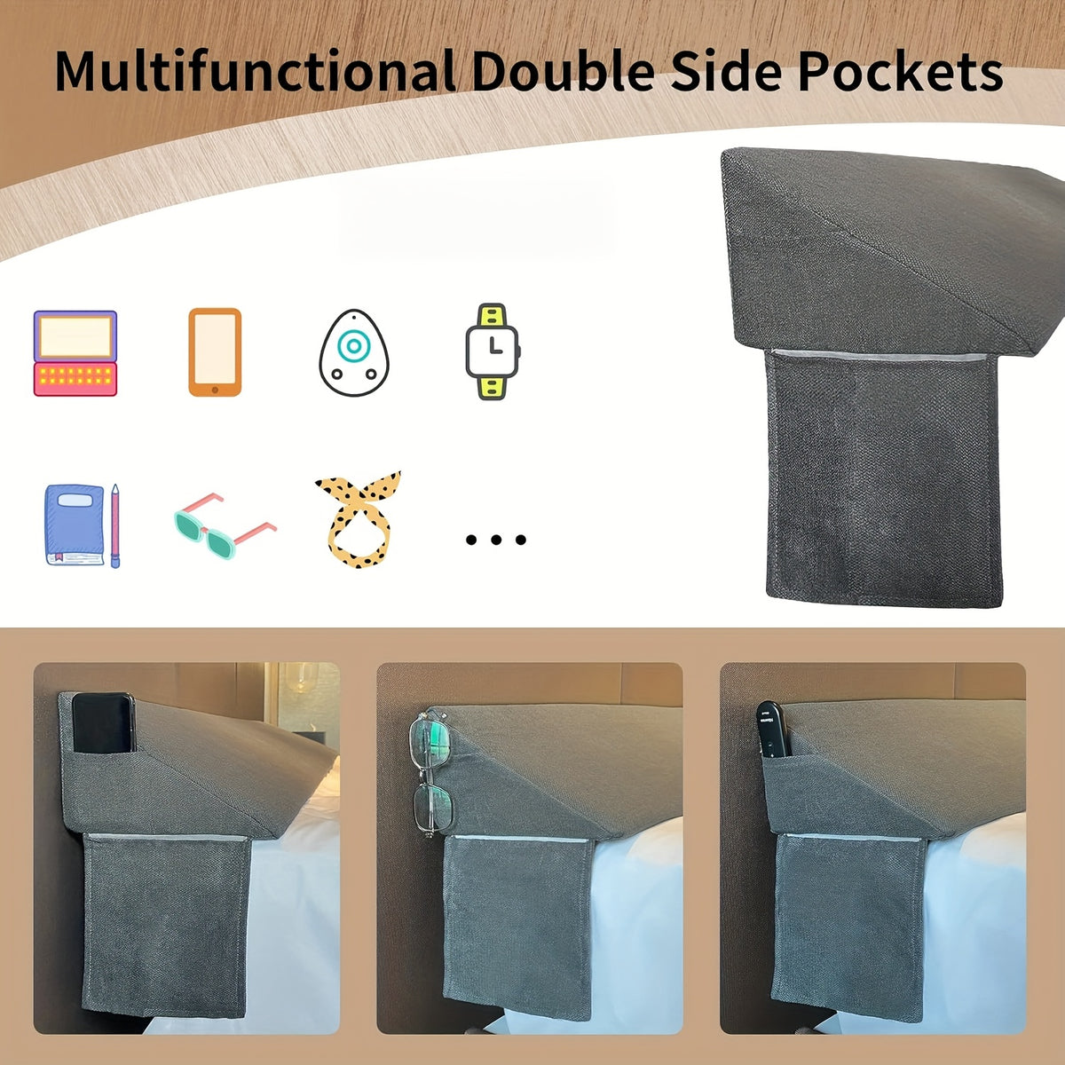 Bed Wedge Pillow for Headboard, Bed Gap Filler, Triangle Pillow Wedge for Rest Sleeping Reading, Between Your Headboard and Mattress