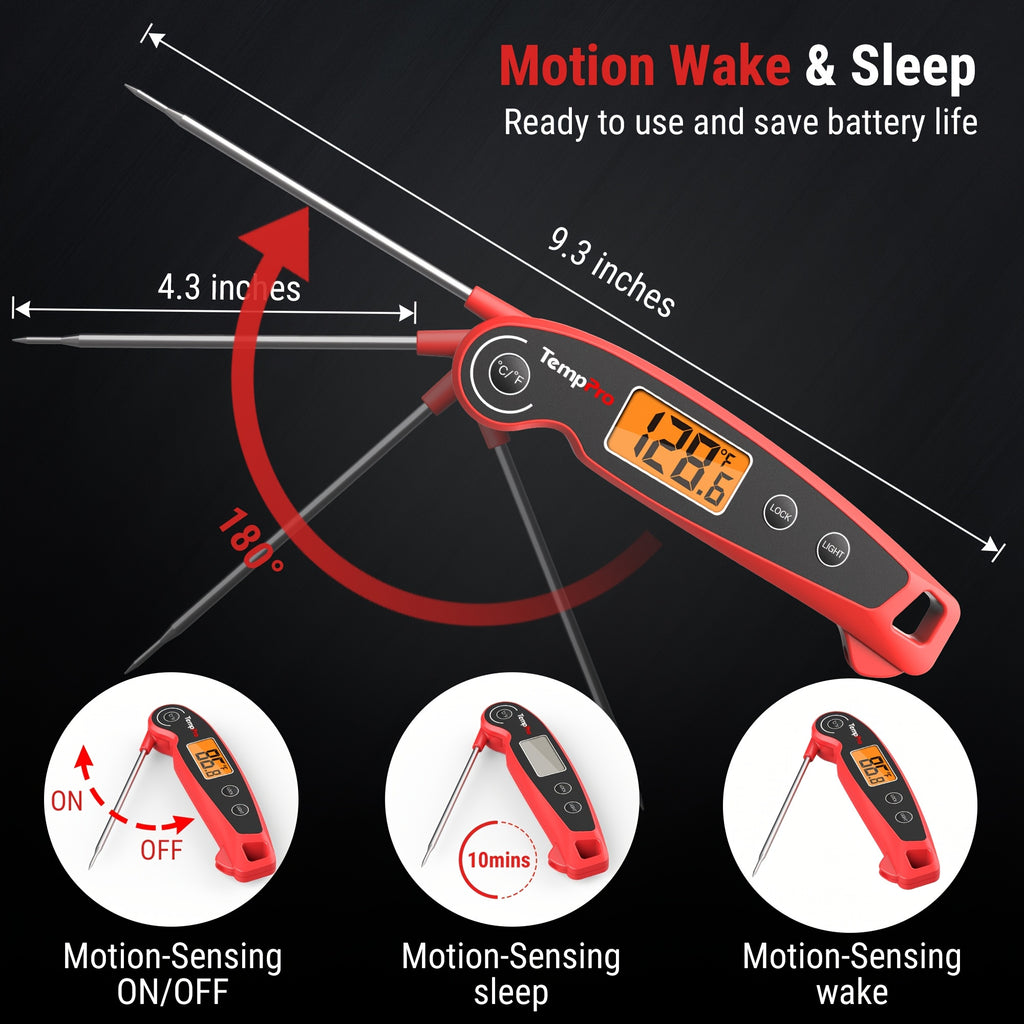 TempPro F05 Digital Meat Thermometer for Cooking with Motion Sensing, Food Thermometer for Kitchen BBQ Oil Grill Smoker Candy Thermometer