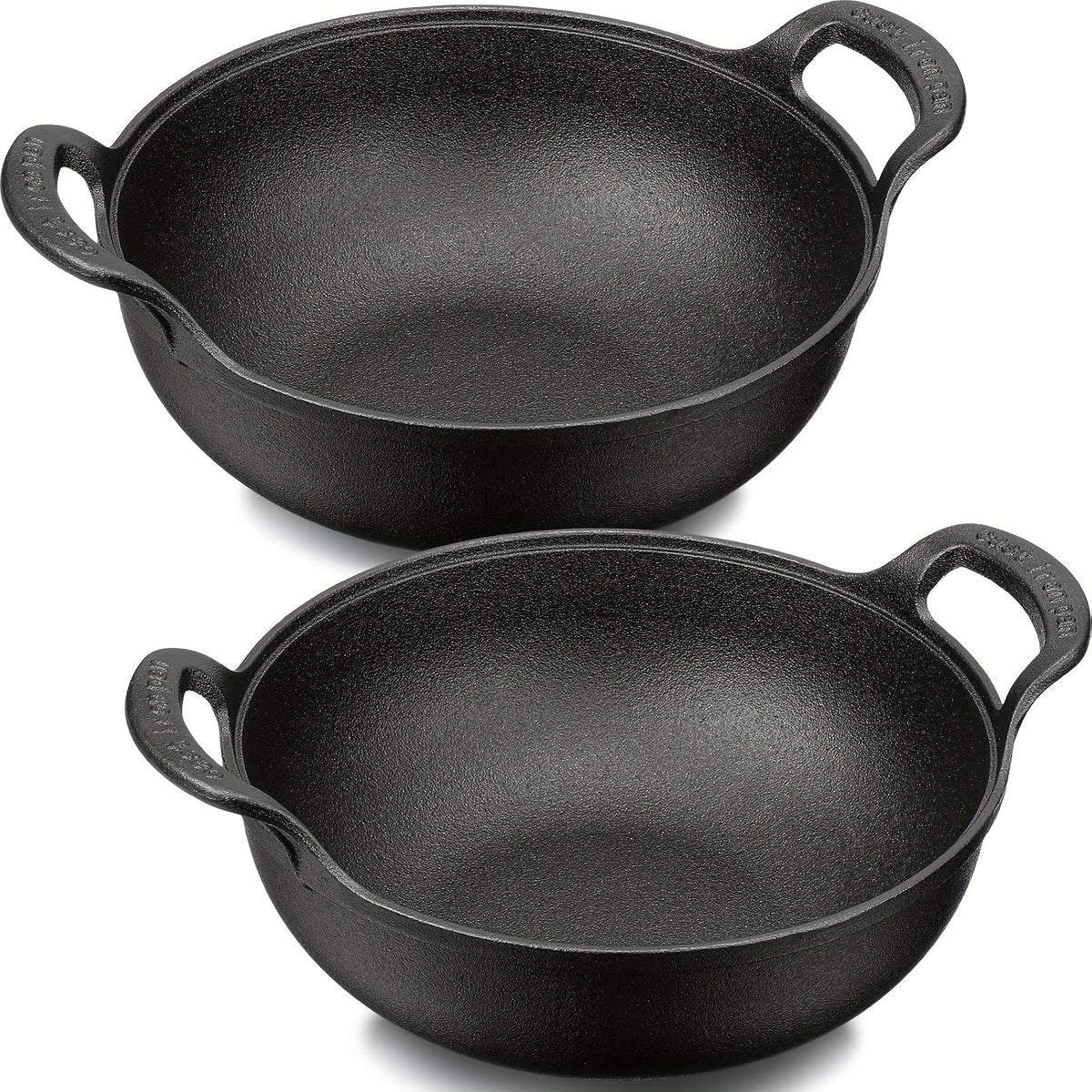 2-Piece/1-Piece Pre-Seasoned Cast Iron Wok Set - Grill & Stove Pan with Handles, Oven Safe Nonstick Skillet for Stir Fry, BBQ, Camping (No Lid)