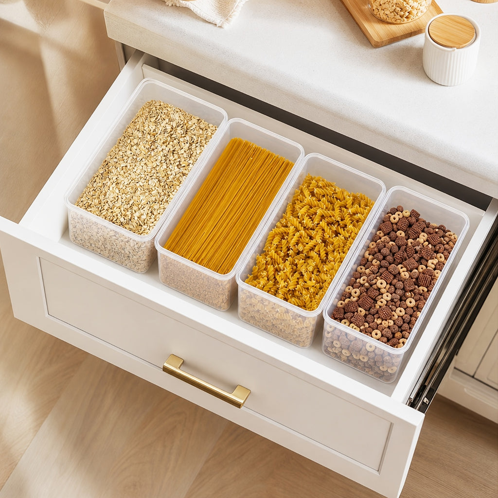 Airtight Food Storage Containers With Lids 4pcs Set 108.2oz, Plastic Spaghetti Container For Pasta Spaghetti Organizer, BPA Free Air Tight House Kitchen Pantry Organization And Storage