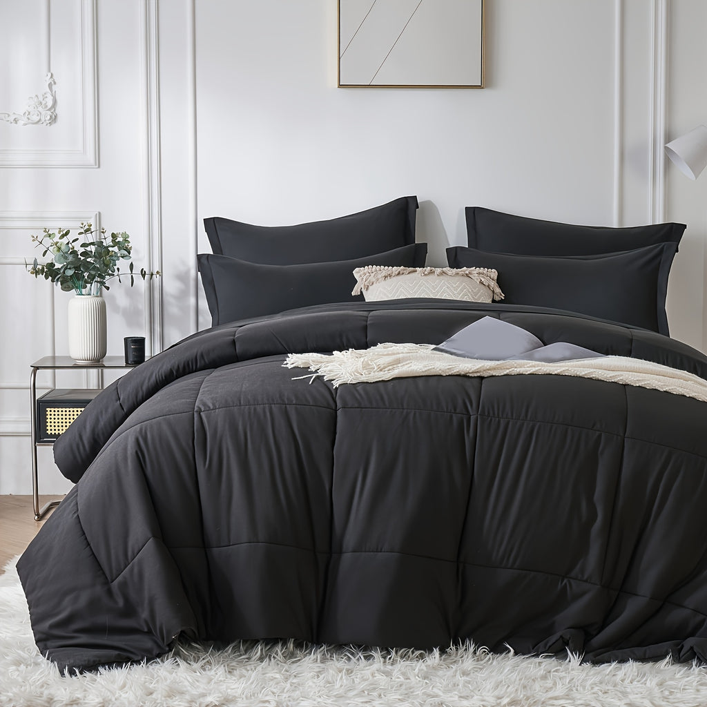 5/7pcs Luxurious Checkered Comforter Sets Queen-Breathable Comforter-Ultra-Soft Fluffy Fiber Filling, Warmth For All Seasons-Bed In A Bag With Comforter, Flat Sheet, Fitted Sheet, Pillowcases, And Pillowshams, Thick Comforter Set, Family Gift Set