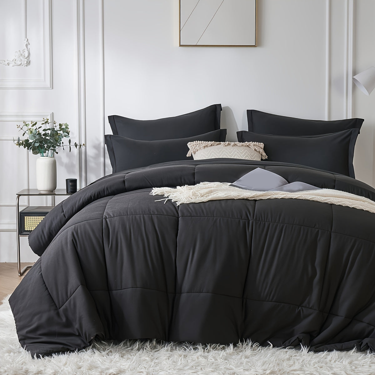 5/7pcs Luxurious Checkered Comforter Sets Queen-Breathable Comforter-Ultra-Soft Fluffy Fiber Filling, Warmth For All Seasons-Bed In A Bag With Comforter, Flat Sheet, Fitted Sheet, Pillowcases, And Pillowshams, Thick Comforter Set, Family Gift Set