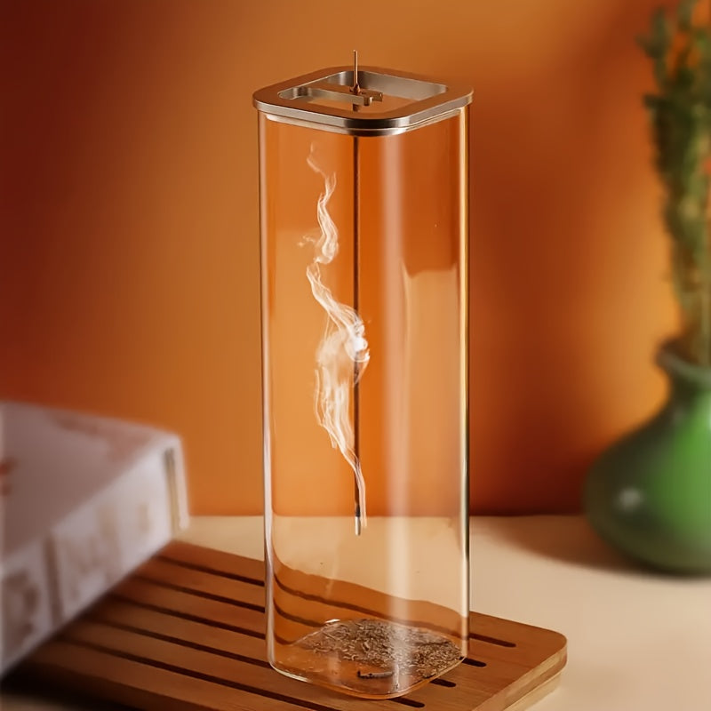 1pc Simplicity Glass Incense Holder, Exquisite Incense with Sturdy Metal Base - Elegant Home Decor Accent for Meditation, Yoga, Spa Rooms - Compatible with 0.39-0.118 Inch Incense Sticks - Enhances Ambiance And Relaxation, Christmas Gifts
