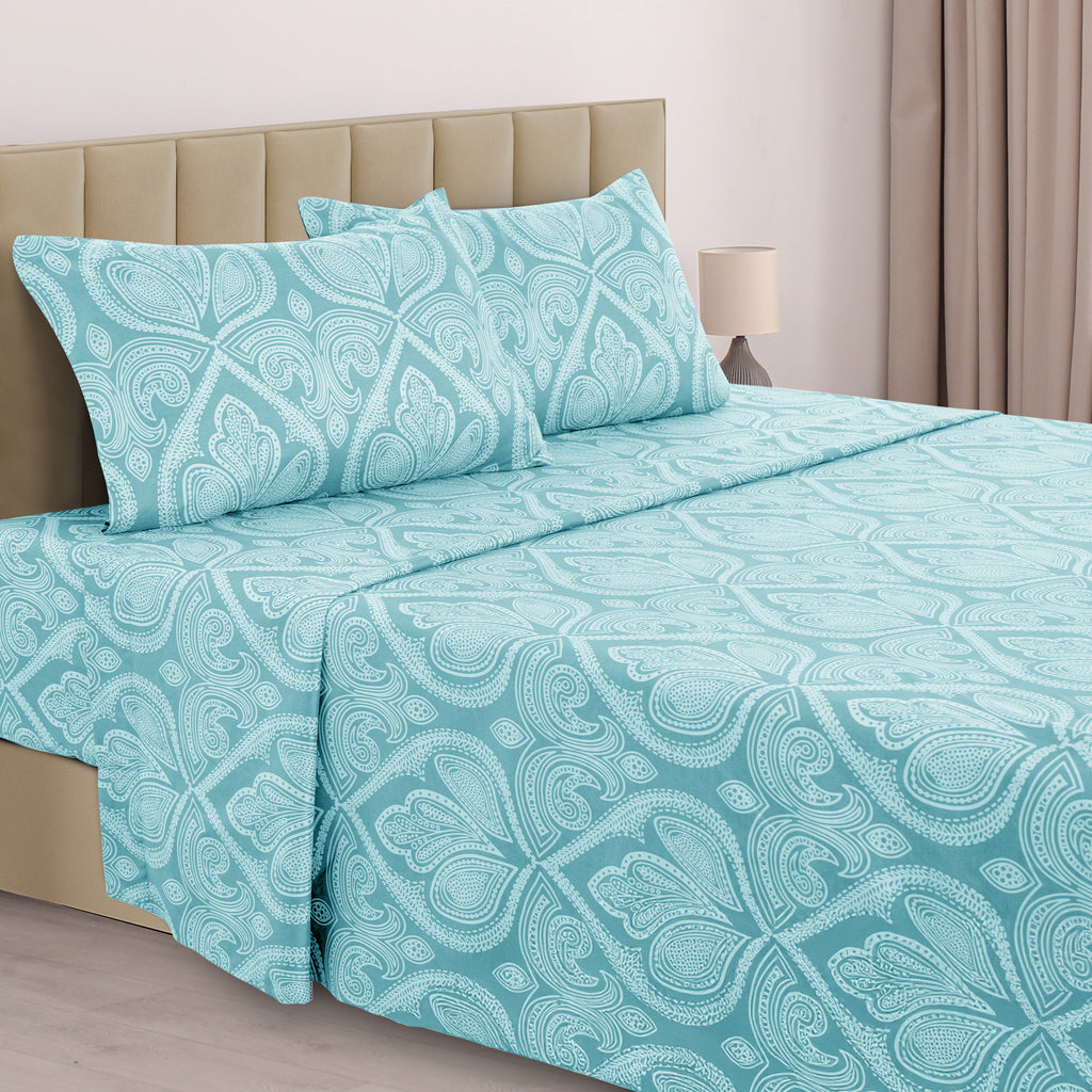 Paisley Bed Sheet Set, Soft Double Brushed Microfiber Bedding with 16-Inch Deep Pocket Fitted Sheet and Pillowcases in Six Sizes for Bedroom Comfort