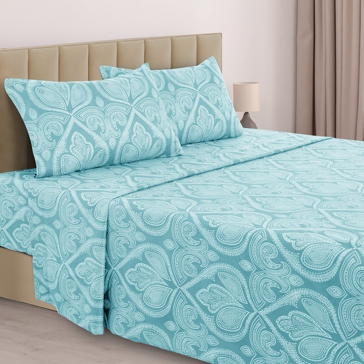 Paisley Bed Sheet Set, Soft Double Brushed Microfiber Bedding with 16-Inch Deep Pocket Fitted Sheet and Pillowcases in Six Sizes for Bedroom Comfort
