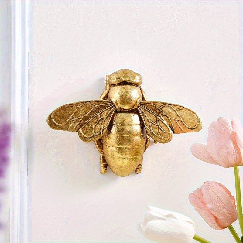 Golden Bee Wall Sculpture - Art Deco Style Handcrafted Resin Ceiling-Mounted Home Decor, Intricate Insect Wall Art for Gallery Walls, Thanksgiving & Party Decor, Classic Elegant Design