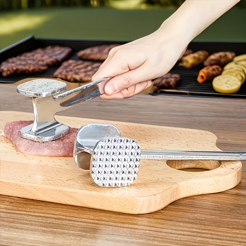 1pc Stainless Steel Meat Stuffing Hammer - Double-Sided, Heavy-Duty Tool for Roasting Beef, Chicken And Pork - Suitable for Outdoor Grilling And Cooking, Camping Cookware | Stainless Steel Hammer | Durable Kitchen Tools Free 1pc Food Cover