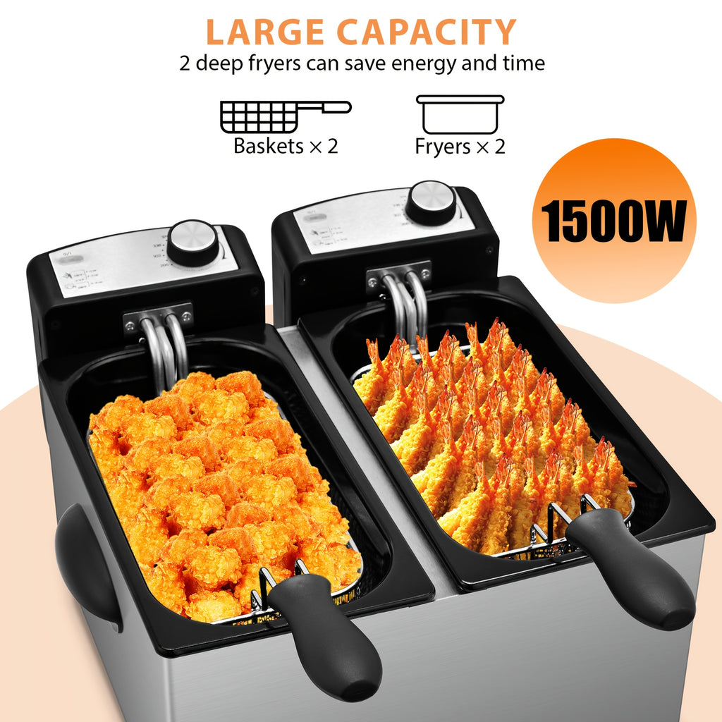 SUSTEAS Household Deep Fryer, Large Capacity Oil Fryer with 5 Sizes, Adjustable Temperature Control, Easy-to-Clean Pot, Made Of Stainless Steel, Local Warehouse, Compact And Durable Design, Stylish Cooking Appliance & Essential Kitchen Tool.