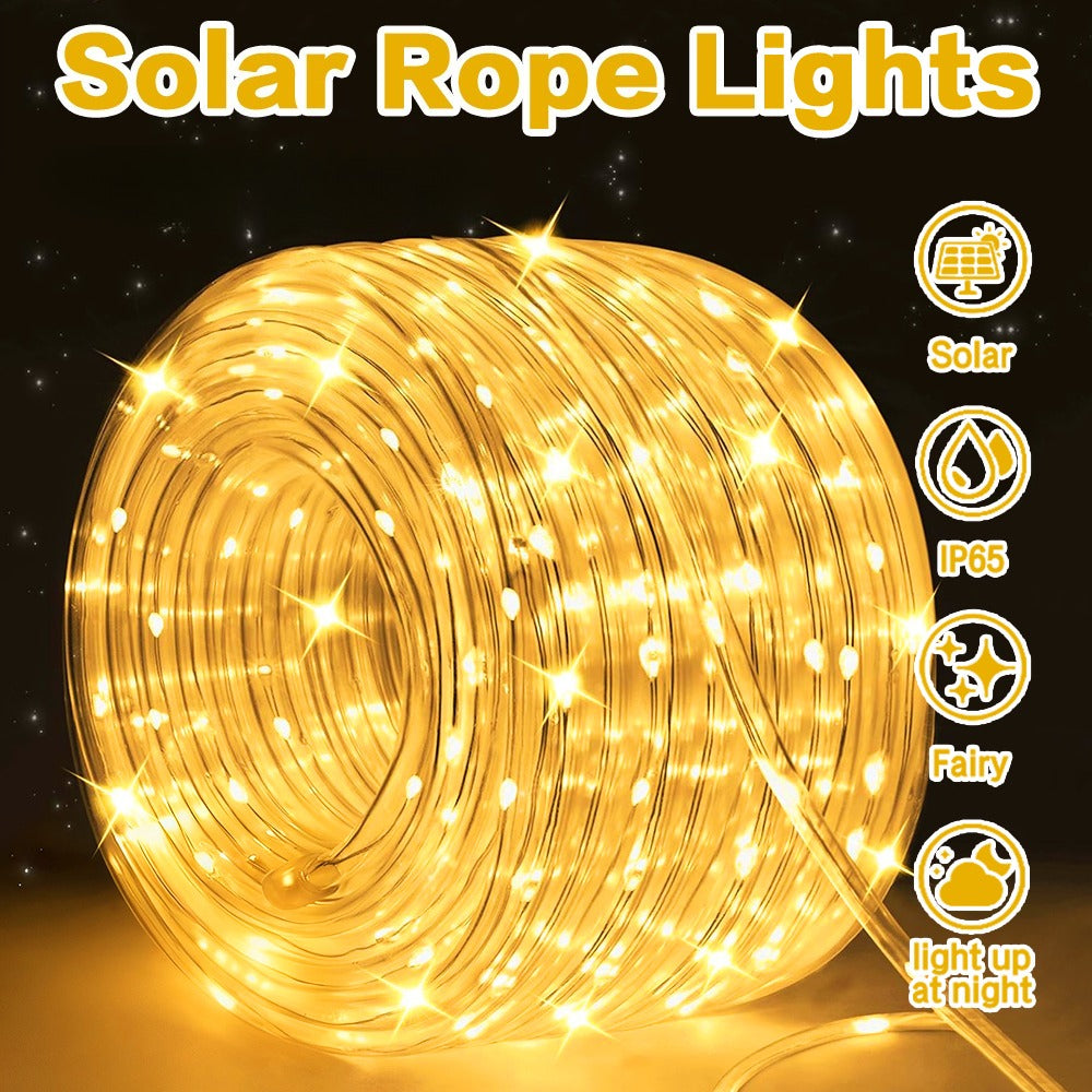 1pc 20/36/70/100 FT Solar Rope Lights, Outdoor Solar Lights, IP65 Solar String Lights, 8 Patterns for Stage Lighting, Trail, Patio, Pool, RV, Christmas Decoration (50LED/100LED/200LED/300LED)