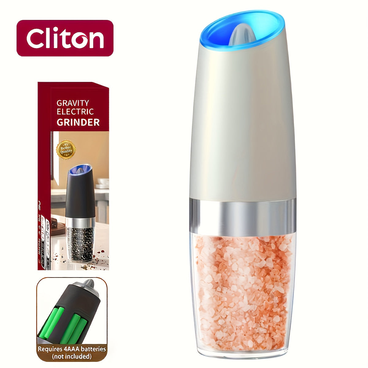 1pc/2pcs Electric Salt and Pepper Grinder Set with LED Lights - Large Capacity, Gravity-Driven Mechanism, Multi-Color Options (Red/)