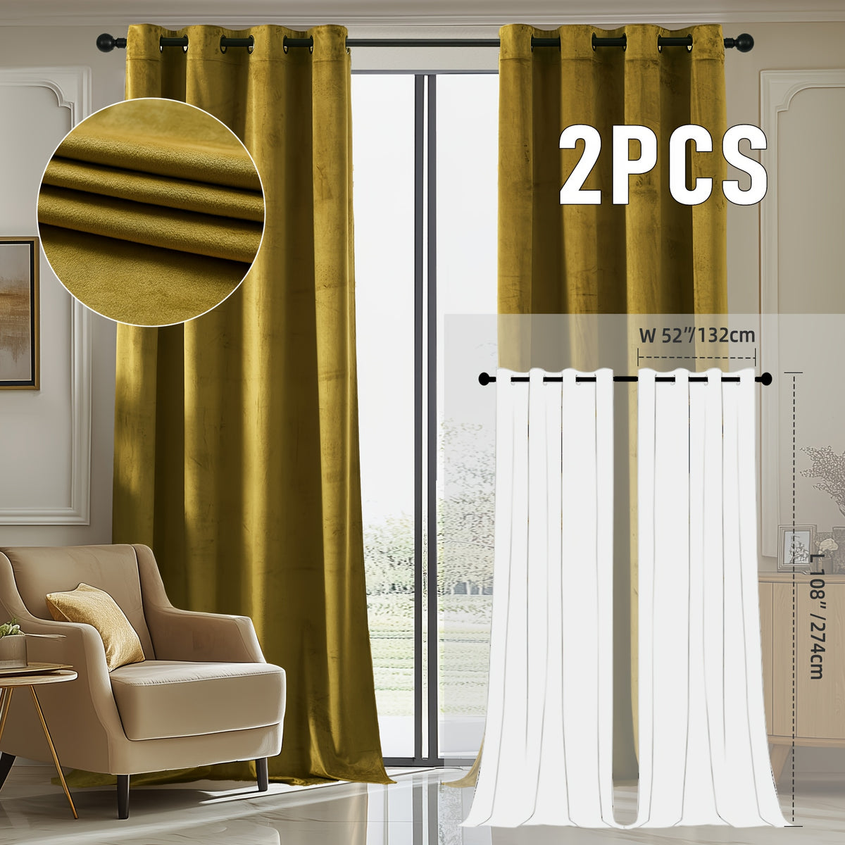 2pcs Velvet Room Darkening Curtains | Vintage Soundproof and Thermal Insulated, Elegant Soft Velvet Grommet Top Curtains for Living Room and Bedroom, Unlined, Solid Color, Fashionable Valentine'S Day Décor