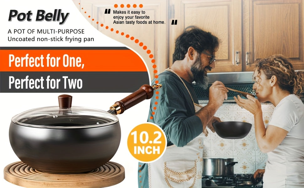 PokEpic Japanese Wok, Ideal for Pots And Pans Set, Large Bellied Non Stick Cookware, Heat Resistant Handle, Fit Gas Induction Stoves, Pressure Cooker Fast Stew, Chafing Dish Alternative, Kitchen Accessories & Gadgets, for Camping, Soups Stewing