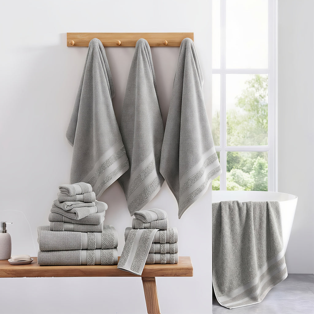 12/24pcs Bath Cloths Set, Hotel Quality Thick Bath Cloths | Highly Absorbent & Quick-Dry | 4 Bath Cloths & 6 Hand & 2 Washcloths, Cotton For Hotel Spa Gym & Home Bathroom Essentials, Wash Cloths