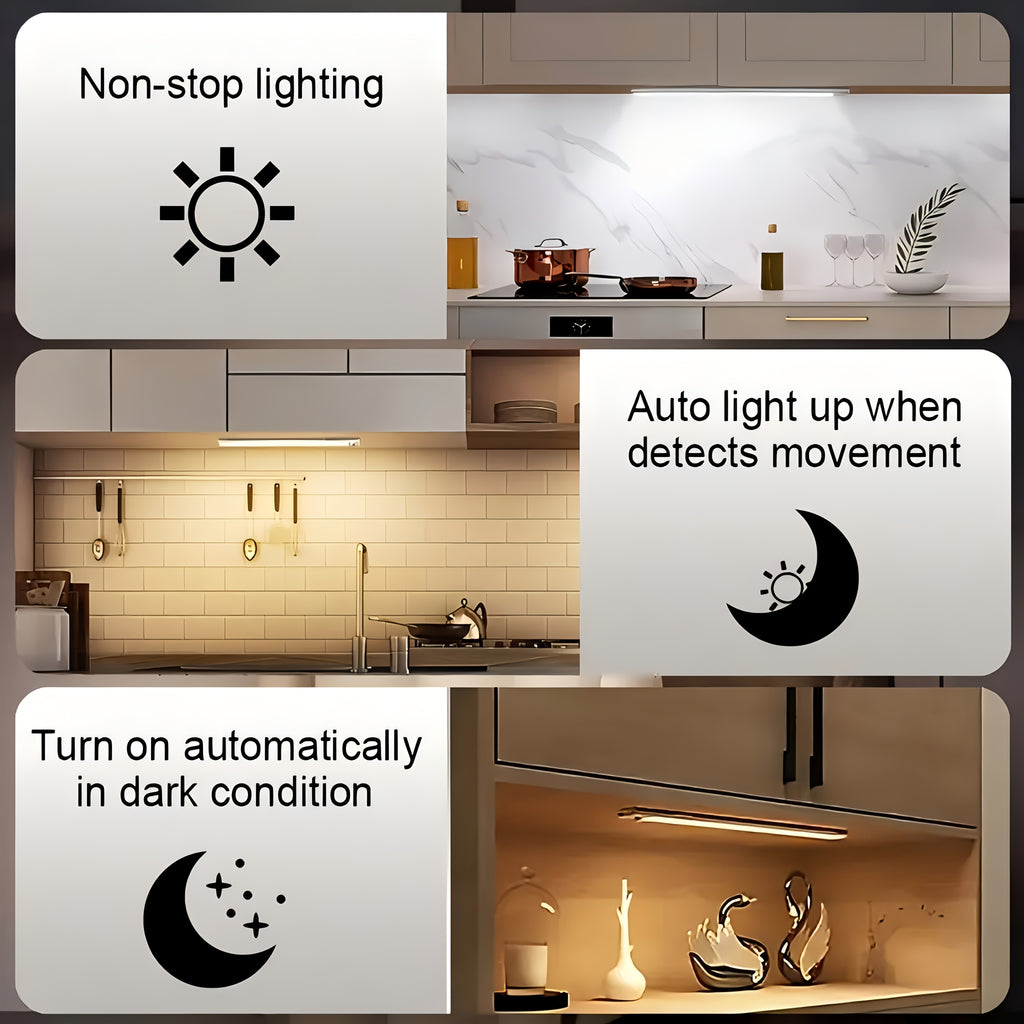 4/2/1pc LED Motion Sensor Under Cabinet Lights, 3 Color Temperatures Wireless USB Rechargeable Night Light, Indoor Closet Lights, Stick-On Anywhere Magnetic Under-Counter Light Fixtures For Kitchen Cabinet Wardrobe Cupboard Stairs.