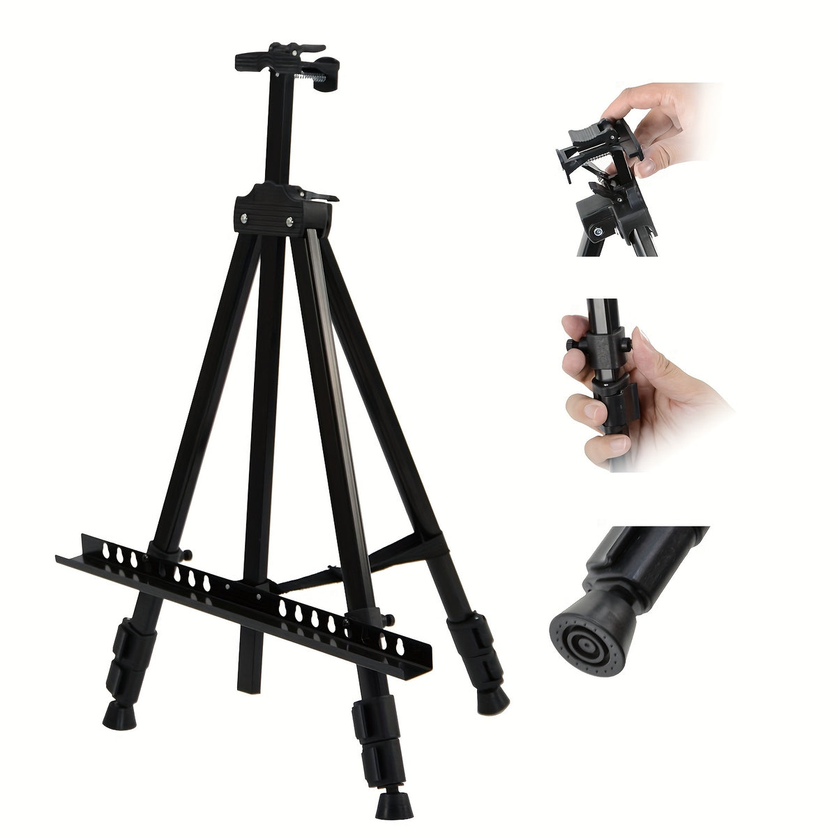66 Inch 3-Section Adjustable Metal Easel - Foldable Portable Floor Standing Tripod Stand for Wedding Signs, Art Displays, Painting & Party Decorations - Sturdy Lightweight Black Easel with Instant Setup, Art Display Equipment | Triplesection Stand