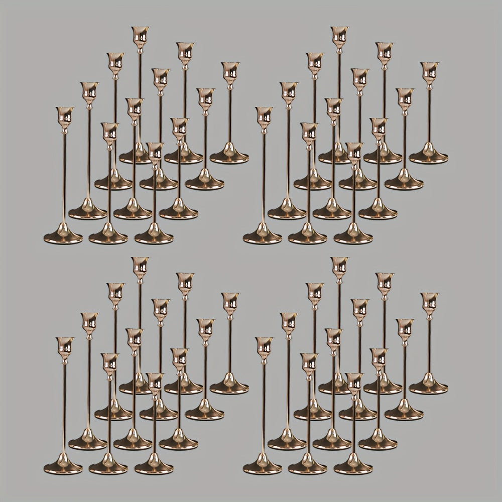 30pcs/48pcs/36pcs Copper Plated Candlestick Holders, Retro Style Minimalist Dining Tables Center Decoration, Suitable for Celebrations, Birthdays, Weddings And Christmas, Parties, Dining Tables, Fireplace Decoration Candle Holders