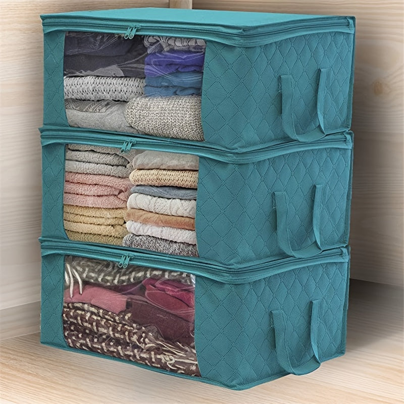 3pcs Durable Foldable Storage Bag with Reinforced Handle, Sturdy Zipper, Clear Window for Quilts, Blankets, Bed Sheets, Under-Bed Storage