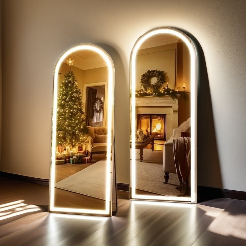 Aluminum Frame Full Length Mirror, Arched or Rectangular Dressing Mirror with LED and Unlighted Size Options for Bedroom and Living Room Decor