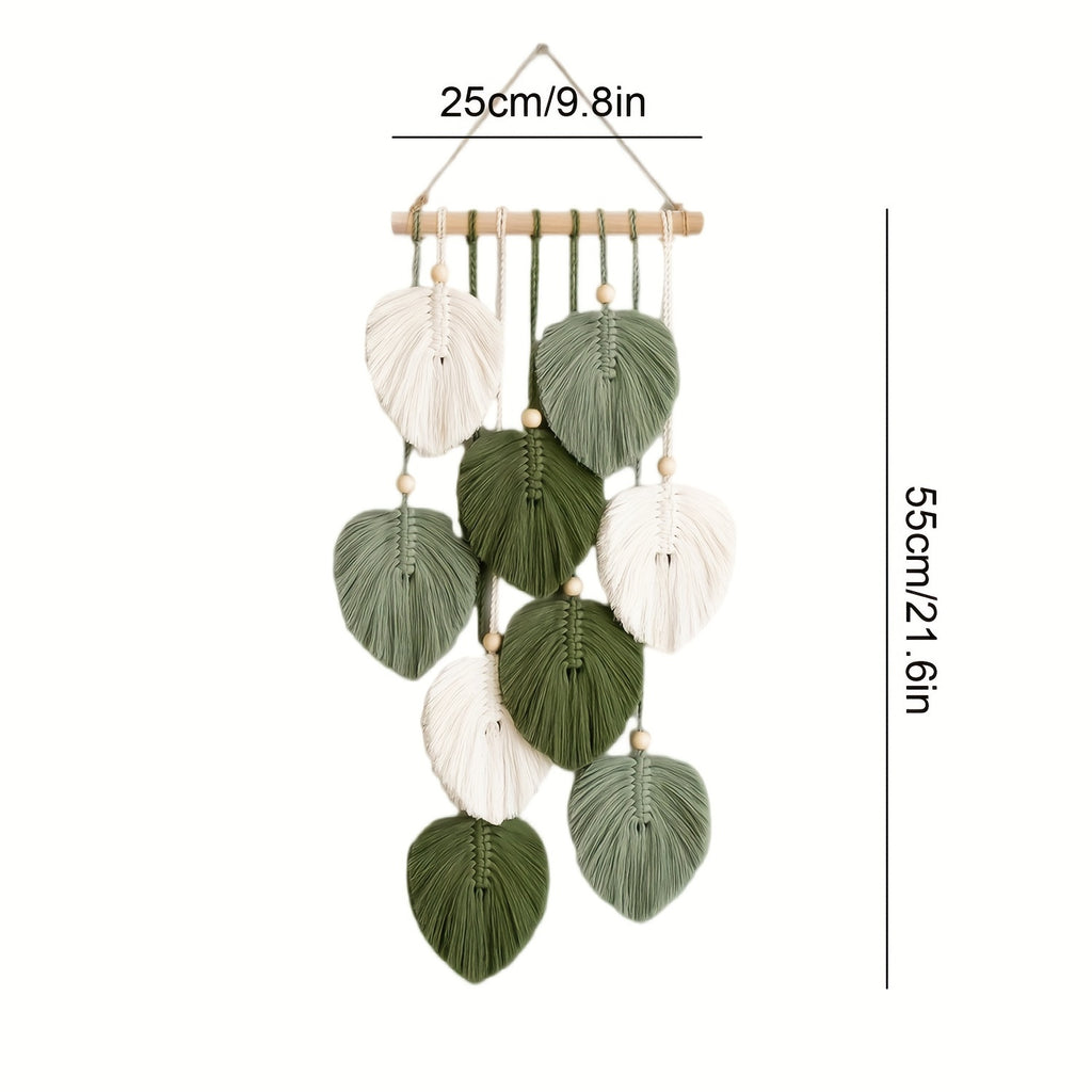 1pc Bohemian Wall Hanging Tapestry - Handmade Green Leaf Design, Natural Themed Acrylic Wall Art for Living Room, Bedroom, Office - Indoor Decorative Tapestry, No Power Needed, Transverse Orientation, Bedroom Wall Decor | Bohemian Style | Acrylic Art, Wal